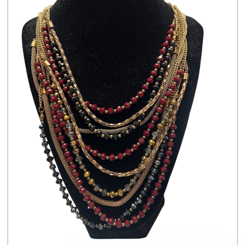 Vintage style multi strand cranberry red bead necklace